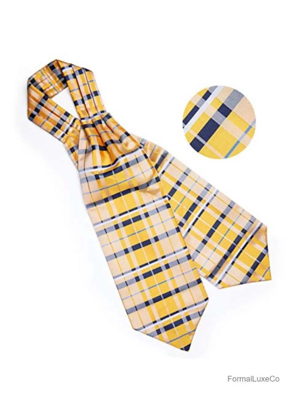 Silk Jacquard Woven Ascot Tie Set with Pocket Square Cufflinks Lapel Pin for